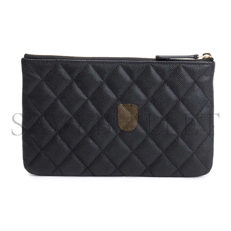 Ch**el BLACK QUILTED CAVIAR LEATHER SMALL CC STRASS O-CASE CLUTCH (20*12cm)